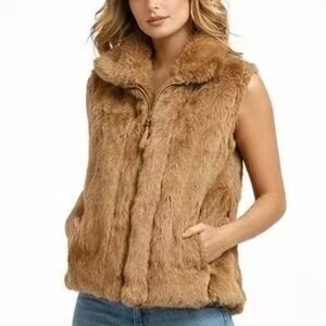 Womans Mifresia Rabbit Fur Reversible Vest - Brown